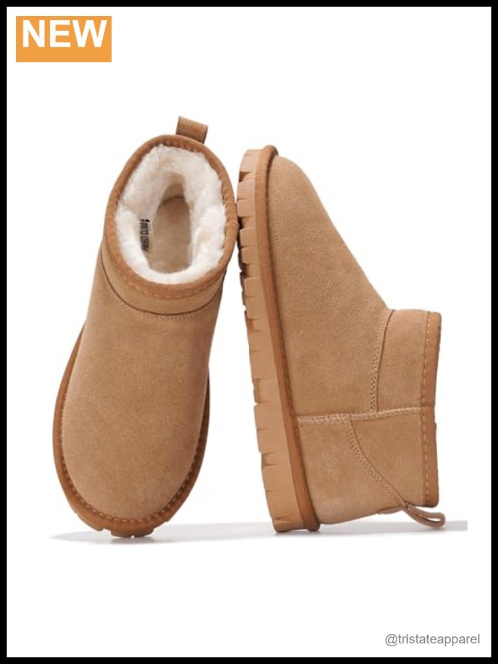 Genuine Suede Ankle Boots Water Resistant Faux Fur Lining Memory Foam Slip On